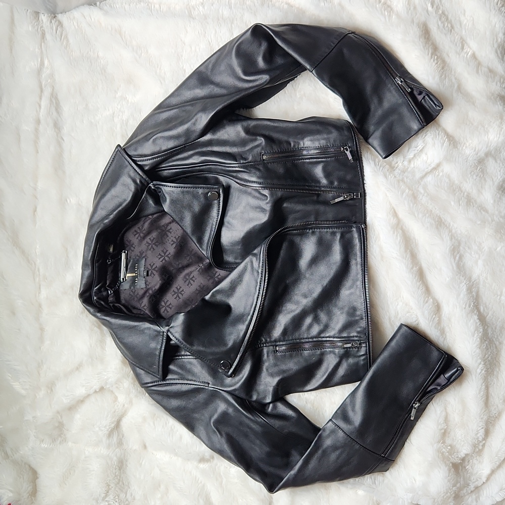TED BAKER black cropped leather jacket